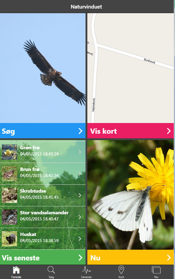 NaturVinduet med kortvisning og liste