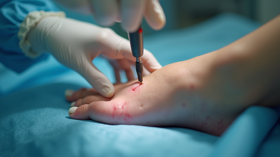 Close-up view of diabetic foot with skin inspection