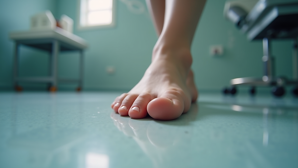 Eye-level view of a foot with a diabetic ulcer on the sole