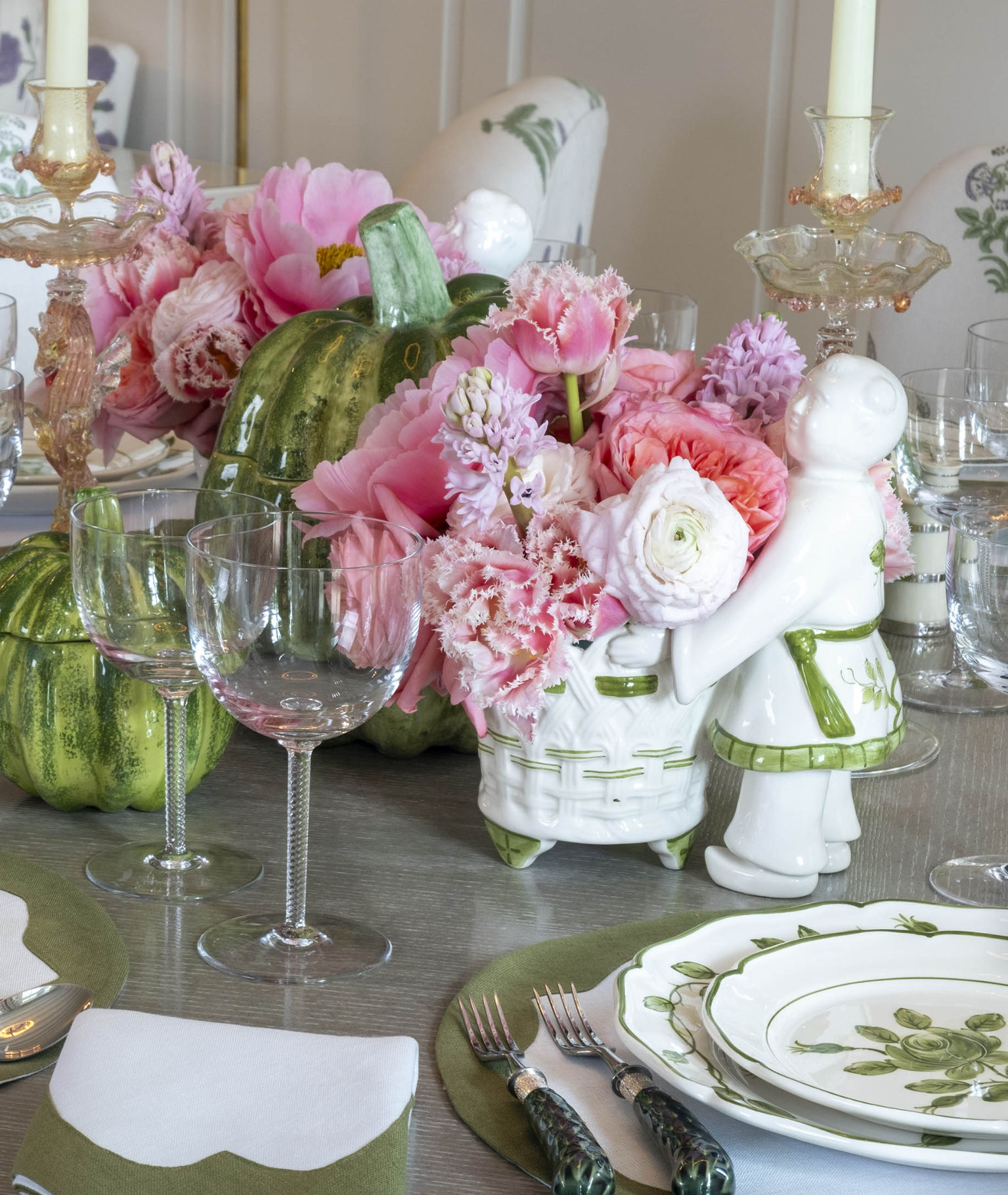 Porcelain Figurine and Basket Vase