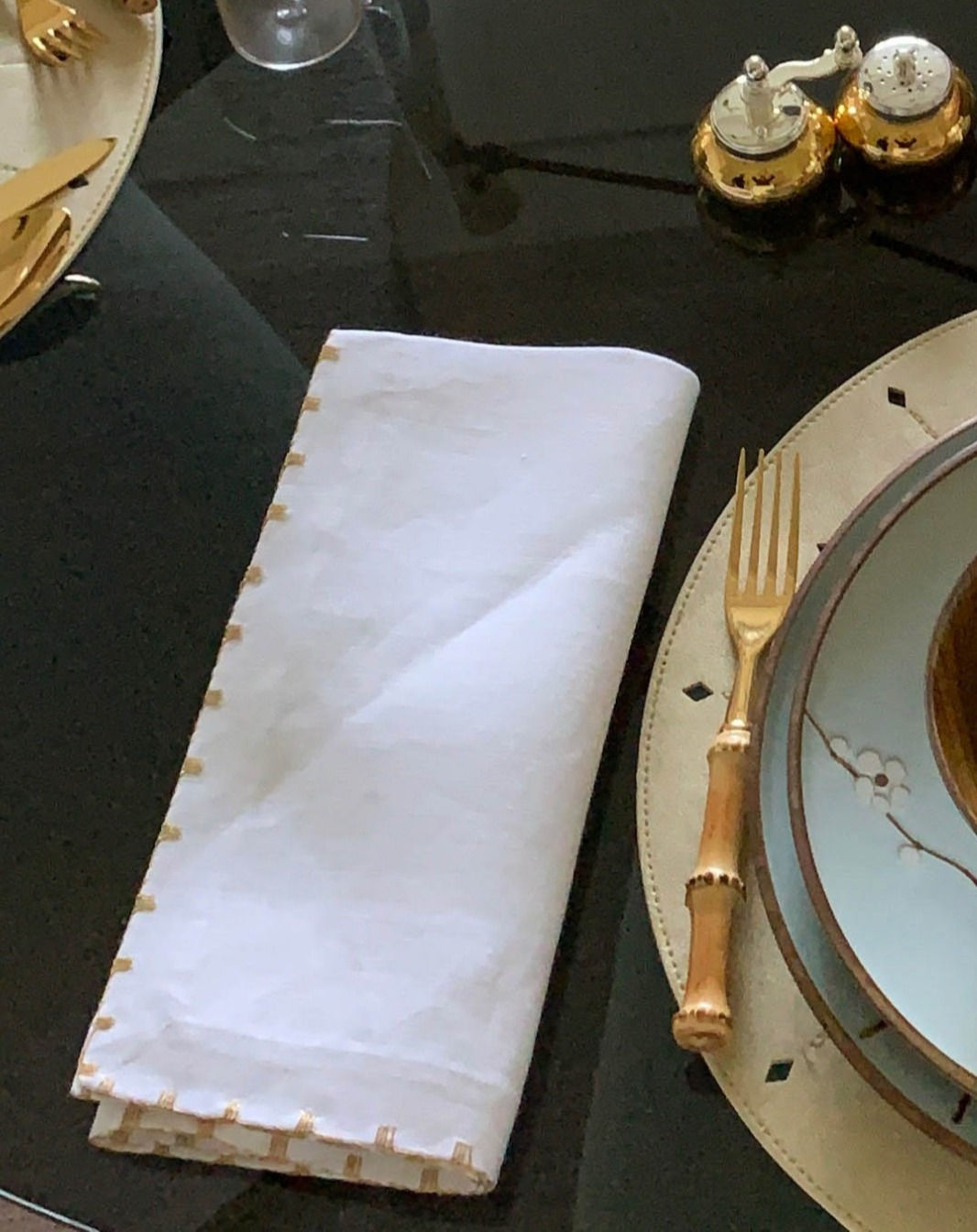 White Napkin With Gold Thread