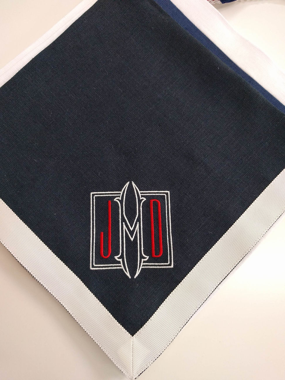 Monogrammed Navy and White Napkin by Julian Meija