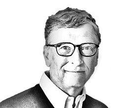 black and white drawing of Bill Gates