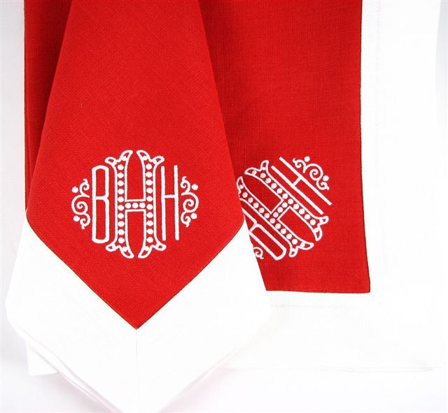 Red and White Monogrammed Napkin by Julian Meija