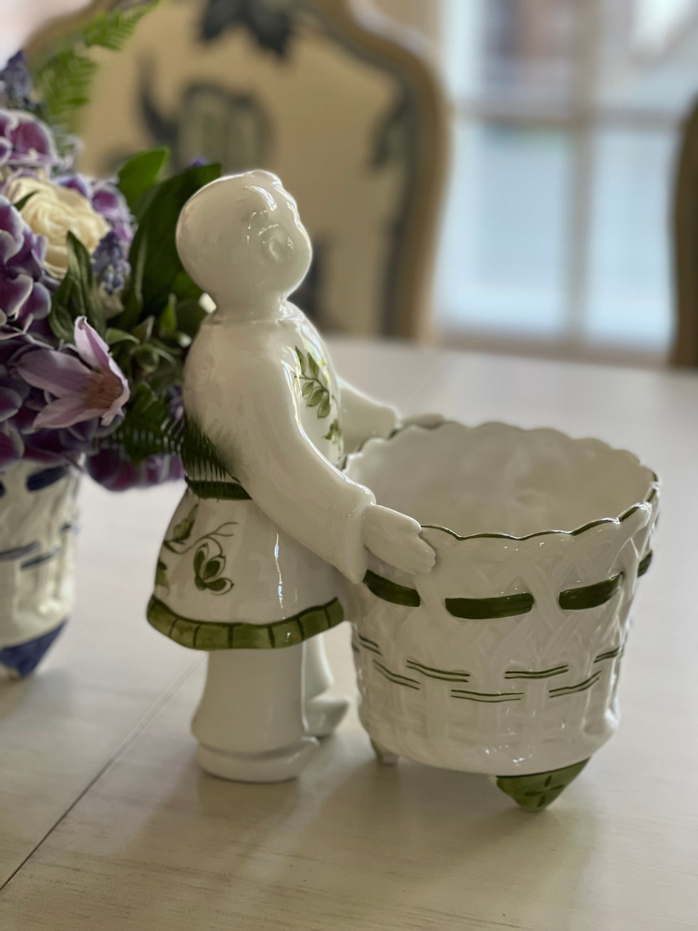 Thumbnail: Porcelain Figurine and Basket Vase