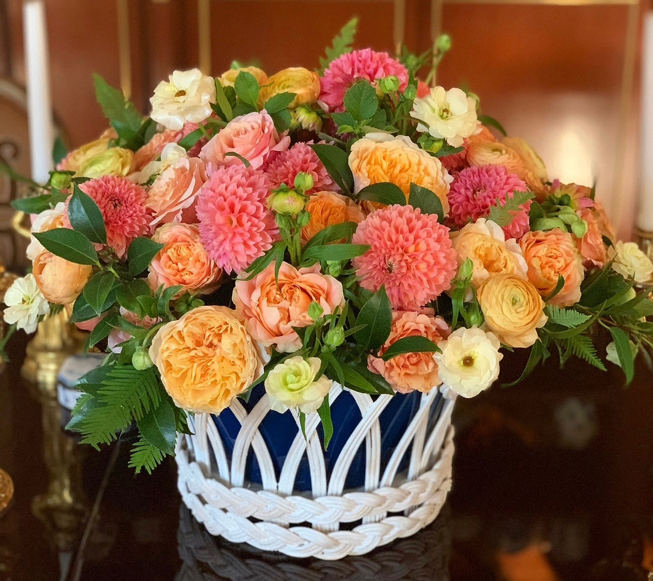 Bunny Mellon Inspired Wicker basket with Blue liner Everyday Elegance