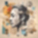 A collage-style image with elements like photos, sketches, and symbols floating around a c