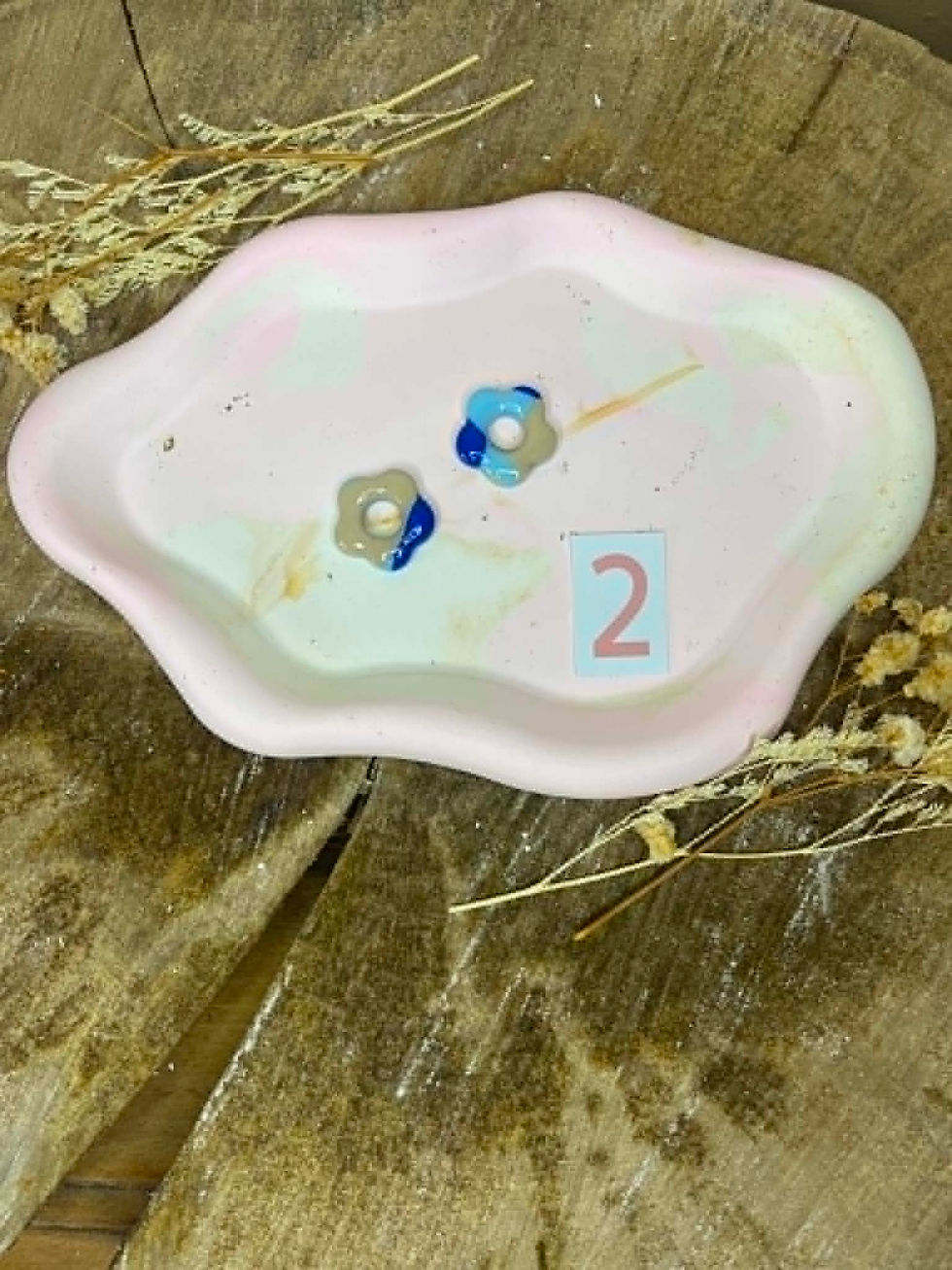 Miniature : Azéa bleue et beige - Pampille en pâte polymère