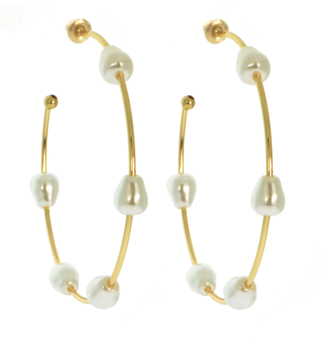 Gold Pearl Hoop Earrings TD3996