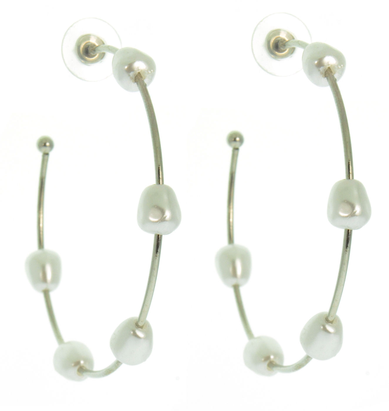 Silver Pearl Hoop Earrings TD3007