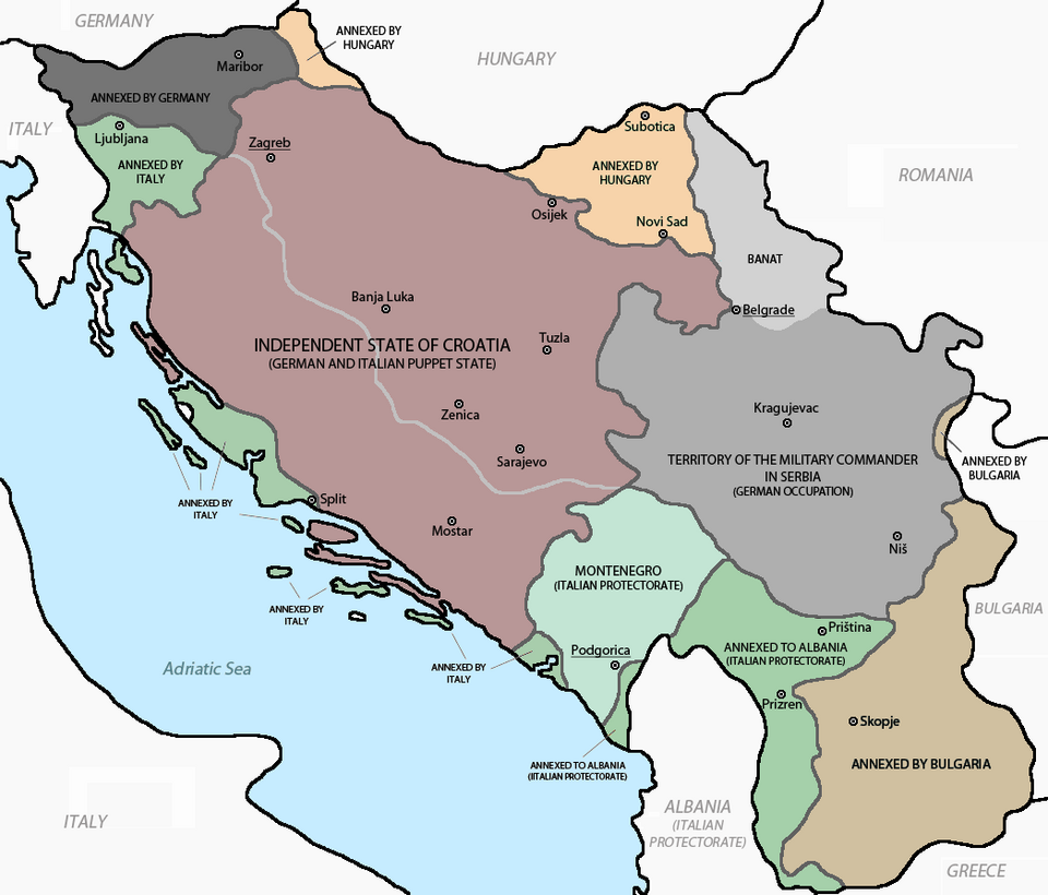 The occupation zones of Yugoslavia.