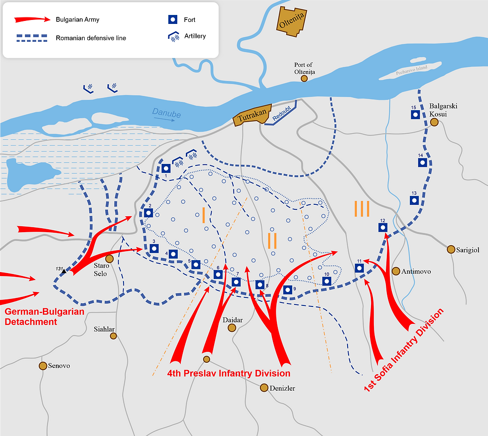 A map of the Battle of Tutrakan.