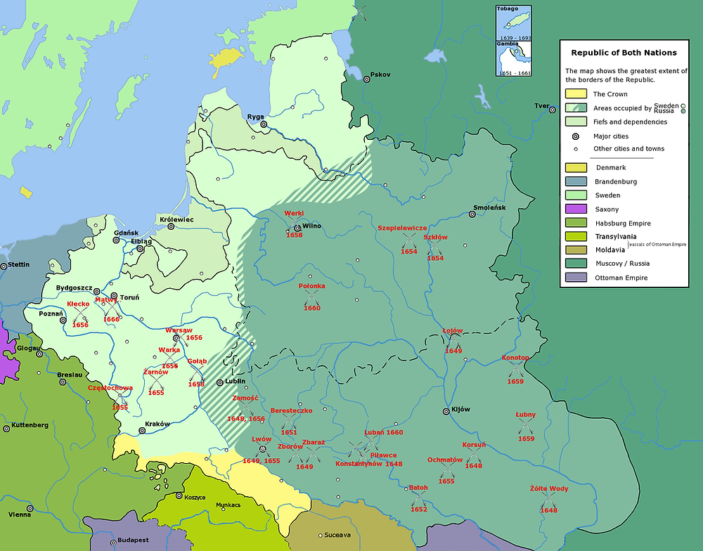 The borders of the Polish Lithuanian Commonwealth after "The Deluge"
