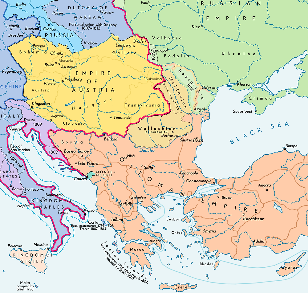 Southeastern Europe following the 1812 Treaty of Bucharest