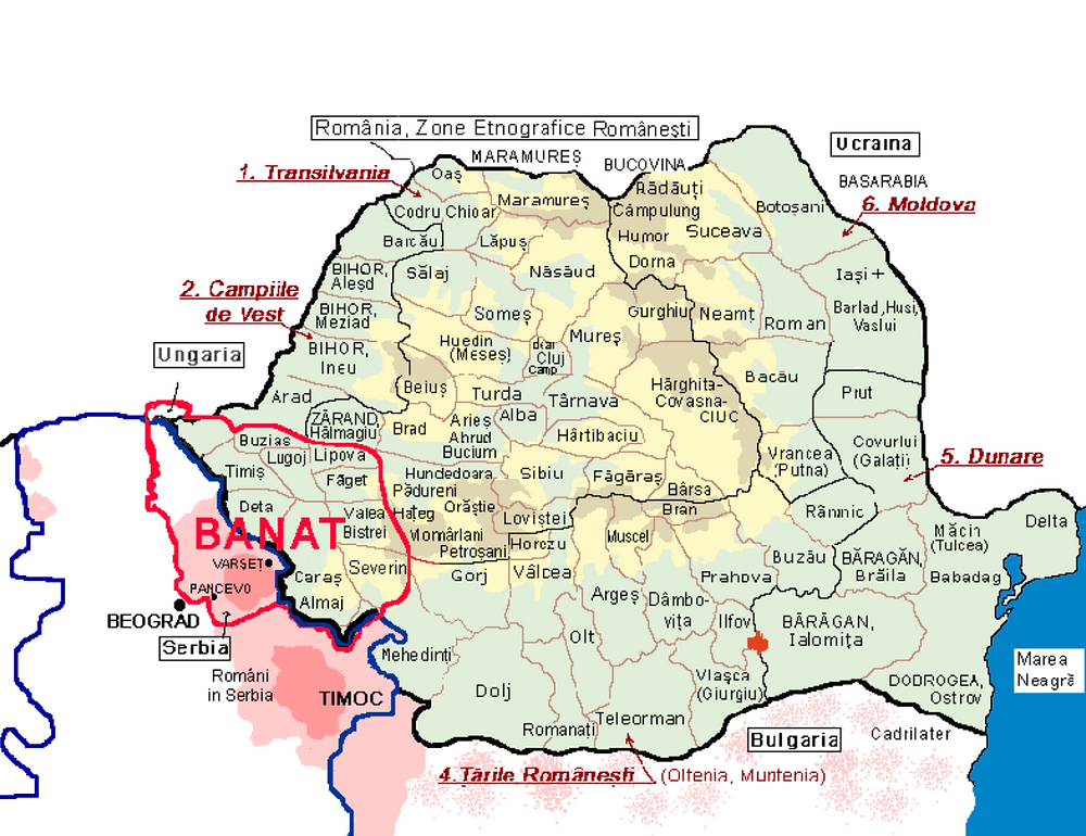 A map showing where the Banat region is today