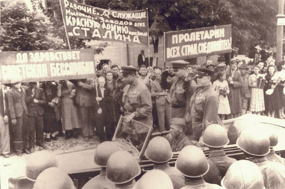 Soviet troops on parade in newly occupied Bessarabia.