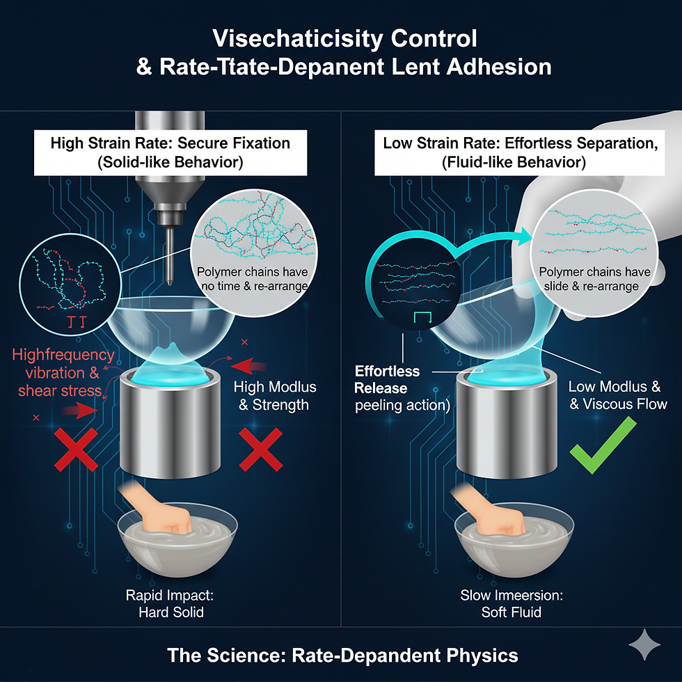 膠材黏彈性原理:快速施力下如固體牢固鎖定工件抵抗車削振動,慢速施力下如流體輕鬆分離,實現精準附著力控制的物理學基礎