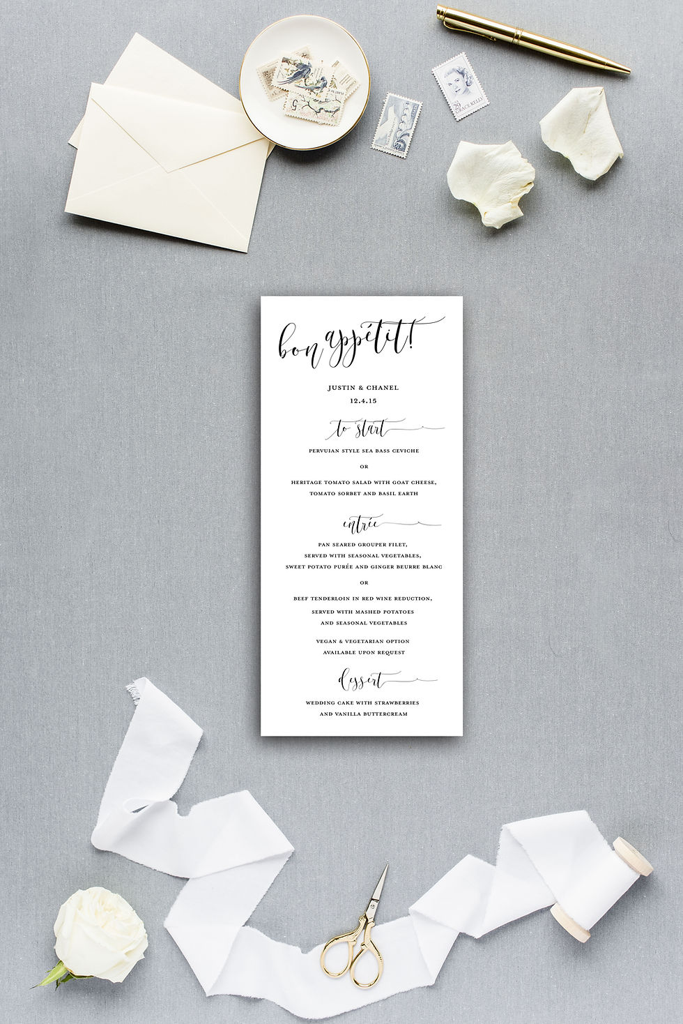 Classic Elegant Modern Calligraphy Script Dinner Menu Reception Menu Wedding Menu