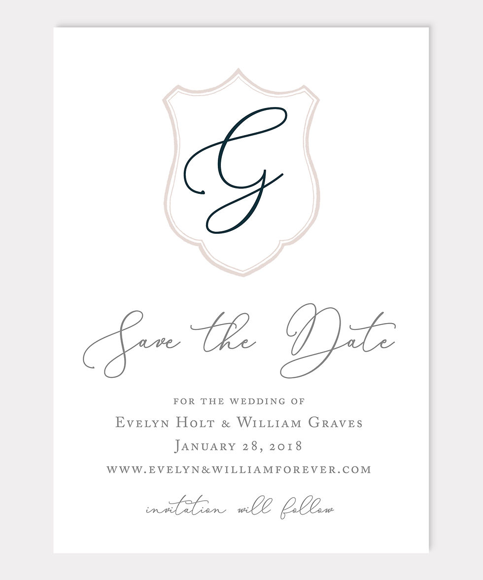 Custom Save the Date, custom save the date card, wedding crest save the date, blush and navy save the date