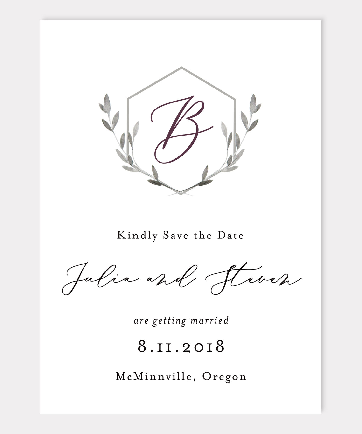 Custom Save the Date, custom save the date card, laurel crest save the date