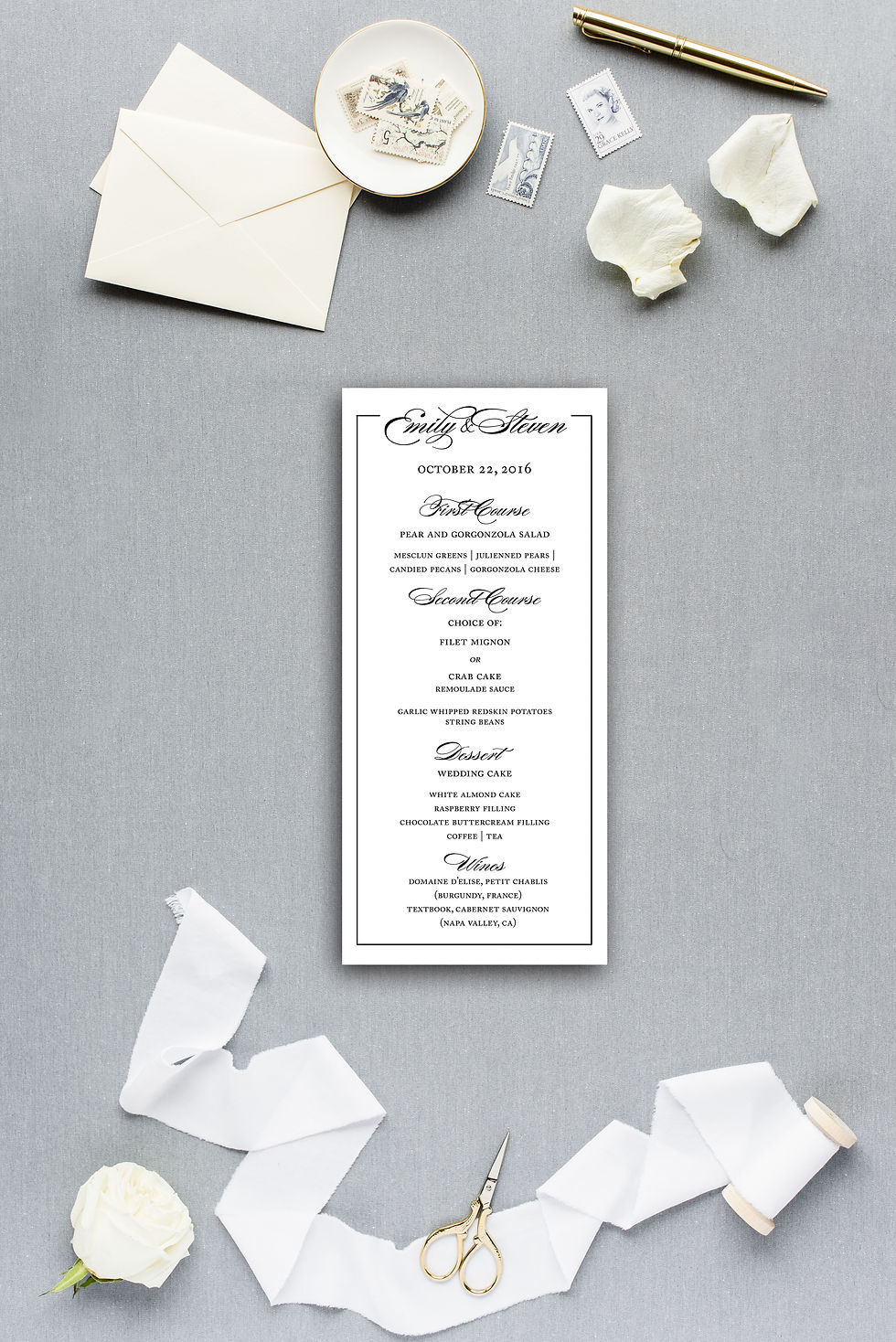 Classic Formal Elegant Calligraphy Dinner Menu Reception Menu Wedding Menu