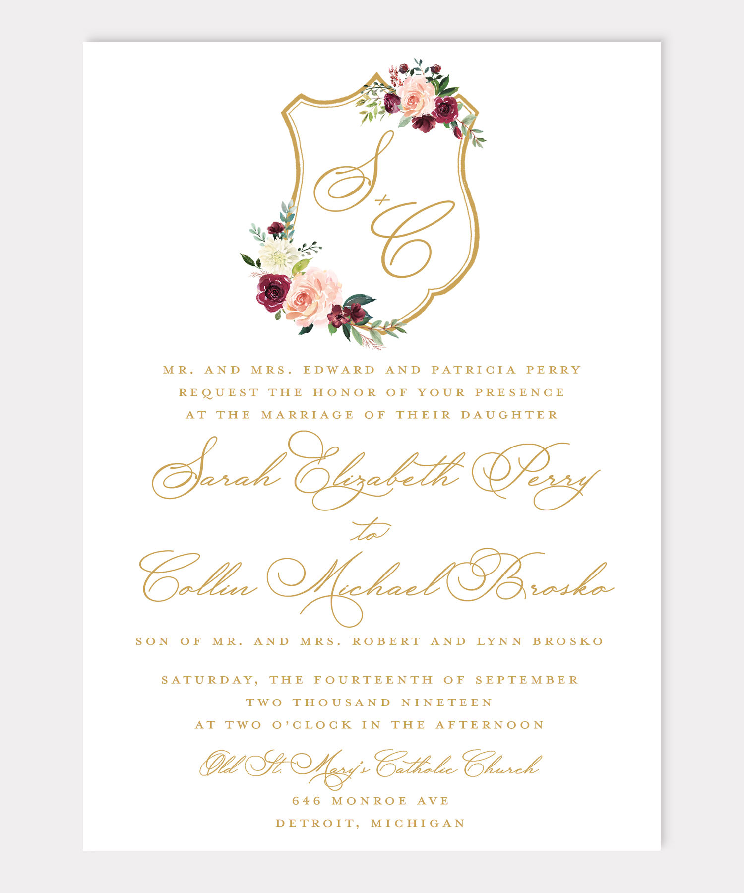 Wedding Invitation, Custom Wedding Crest, Custom Wedding Monogram, Semi-Custom Wedding Invitation