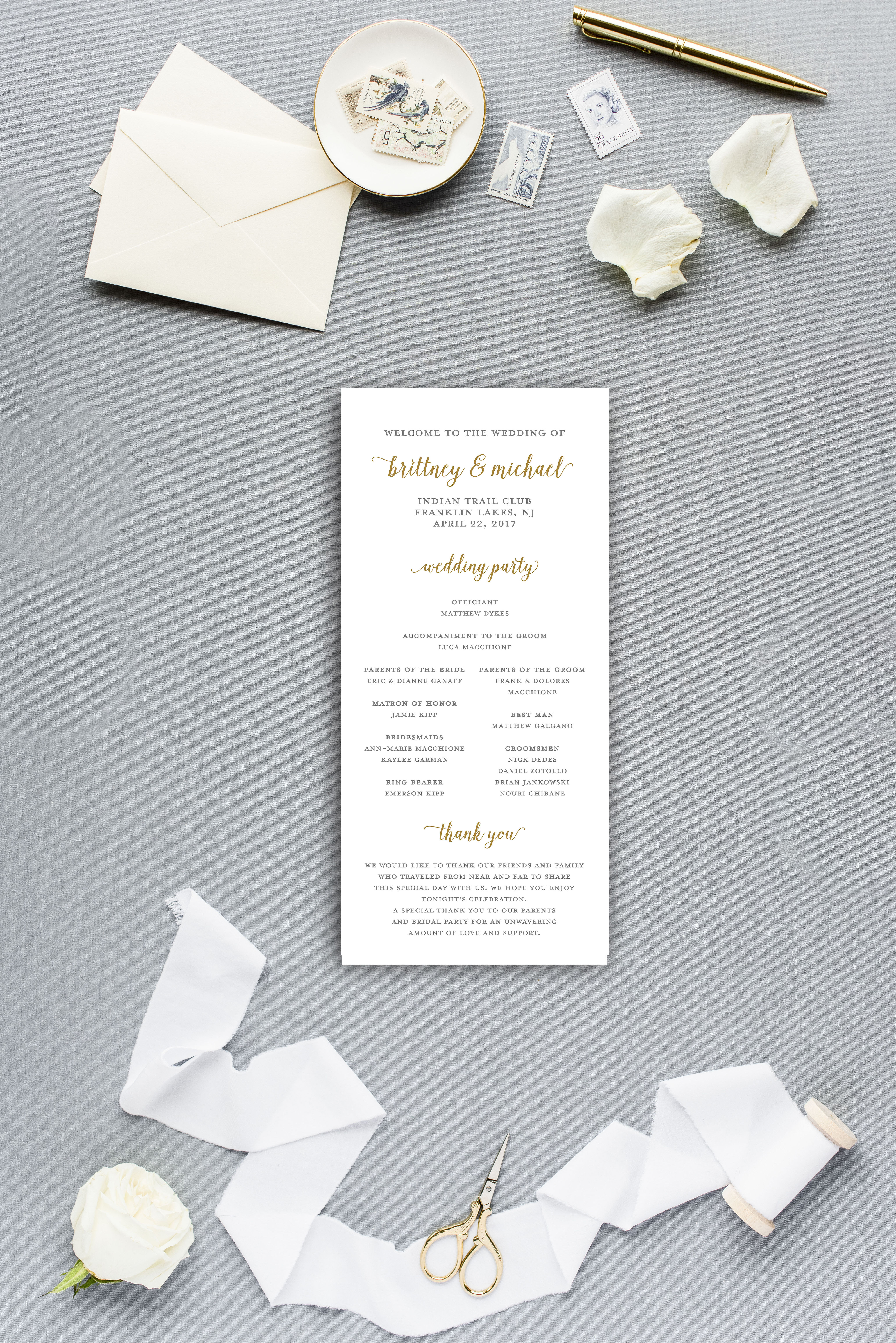 Modern Calligraphy Gold and Gray Ceremony Program Wedding Program