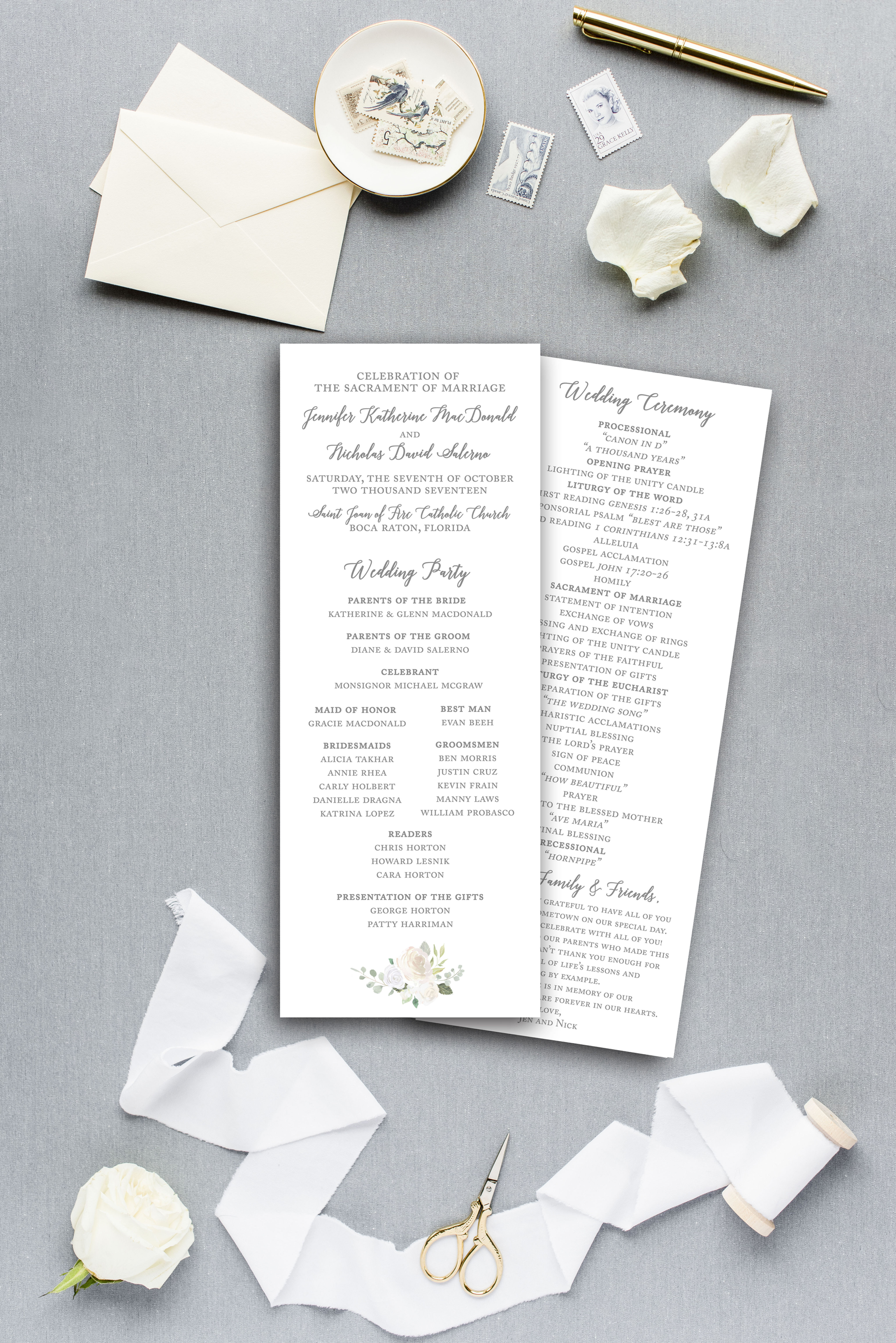 White Ivory Painted Watercolor Ceremony Program Wedding Program