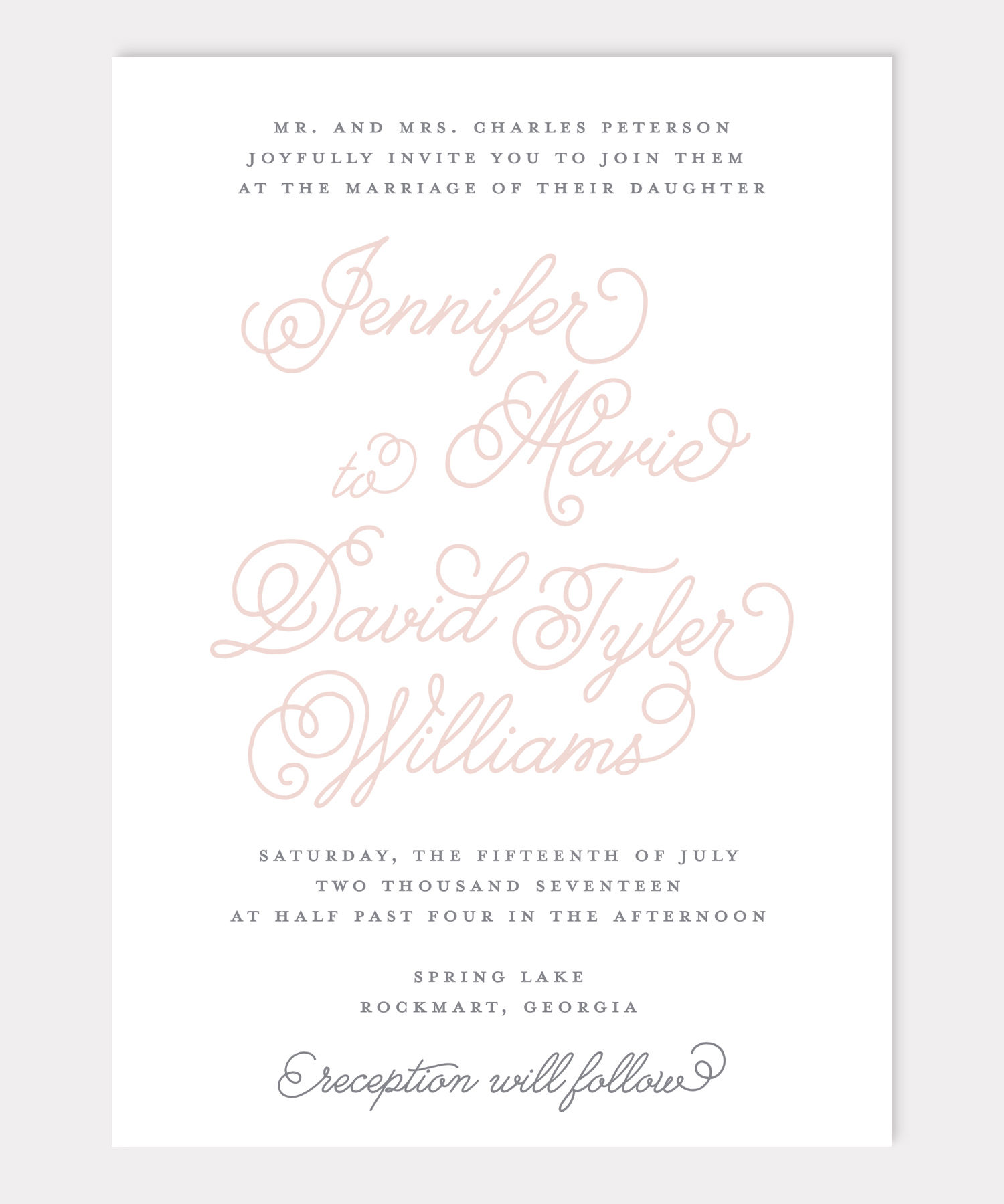 Formal modern classic script custom wedding invitation