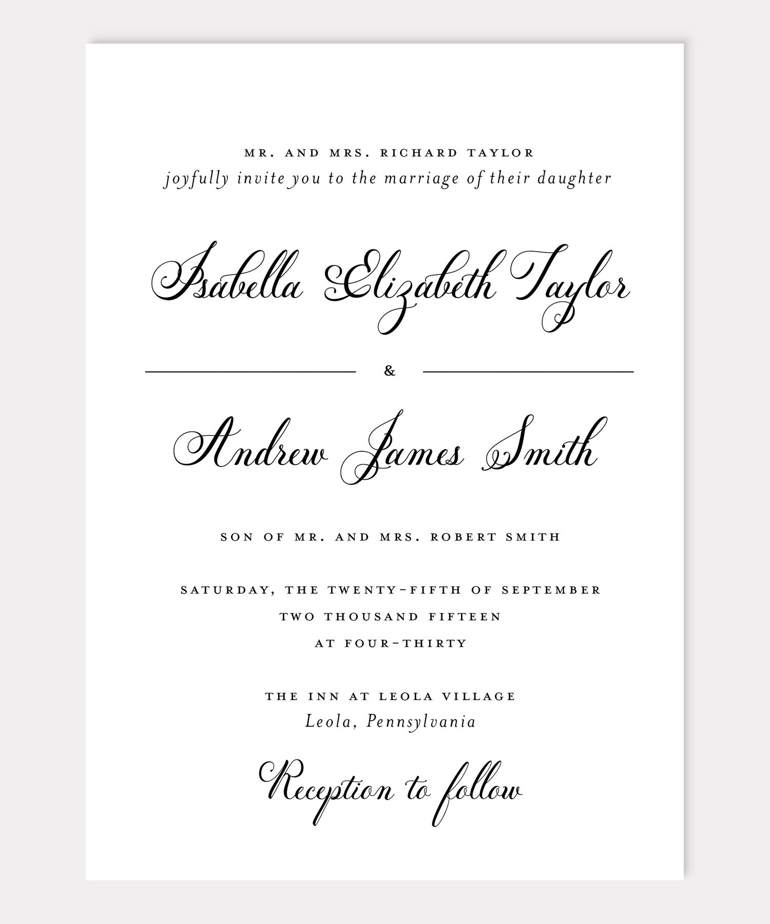Formal classic script custom wedding invitation semi custom wedding invitation