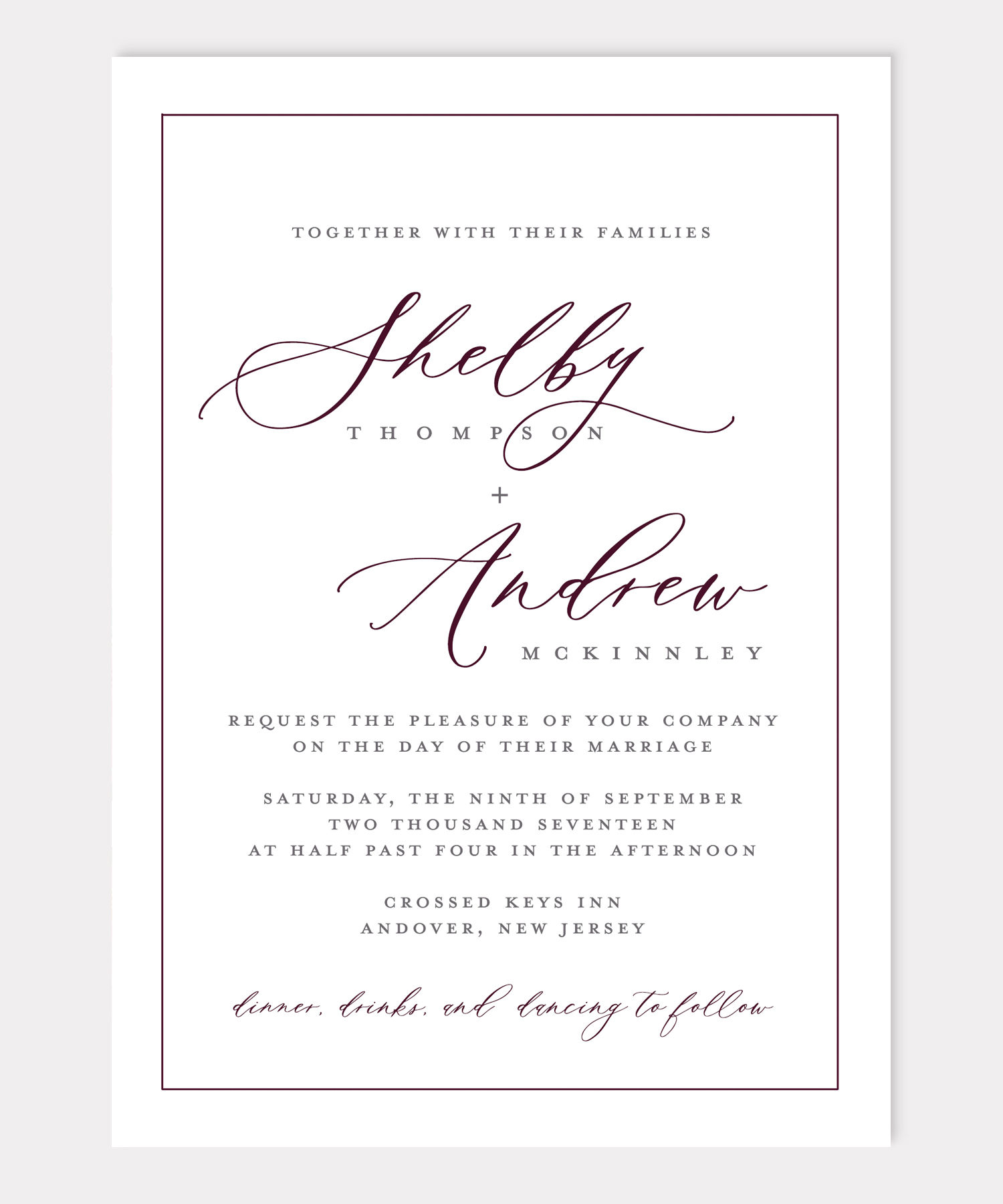 Wedding Invitation, Modern Wedding Invitation, Script Wedding Invitation, Burgundy Wedding Invitation