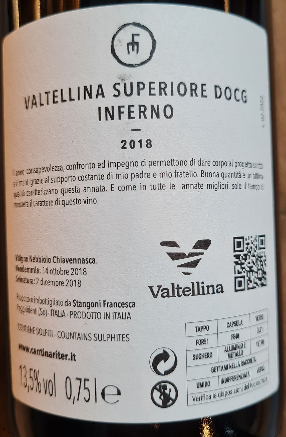 Miniatura: Inferno Valtellina Superiore DOCG Riter 1881