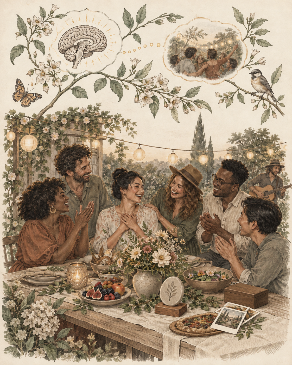 Vintage gathering illustrating meaningful celebration without alcohol.