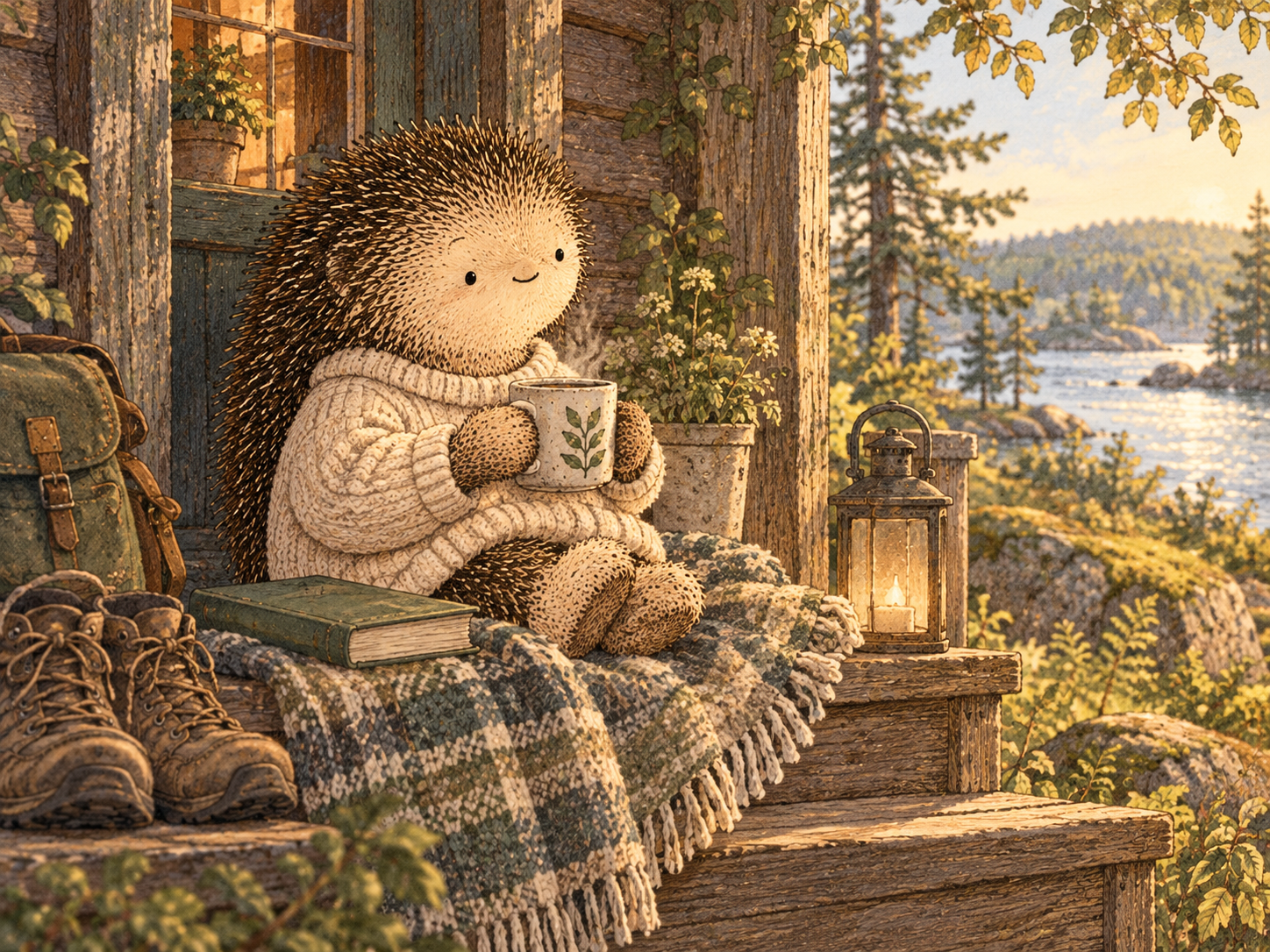 Day 113: A Few Phone-Free Gaps Can Make Low-Stimulation Time Feel More Normal Again. Woodland hedgehog illustration.