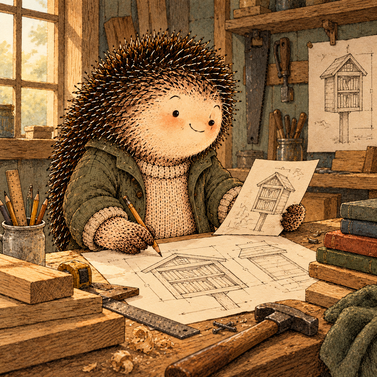 A gentle cream-faced, spiky-furred woodland companion exploring Day 215: What Are You Building This Year?