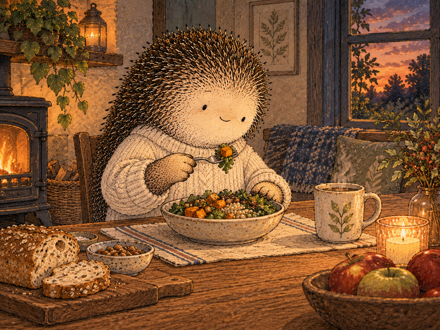 Day 103: Knowing the Kind of Hunger Helps You Choose a Response That Actually Fits. Woodland hedgehog illustration.