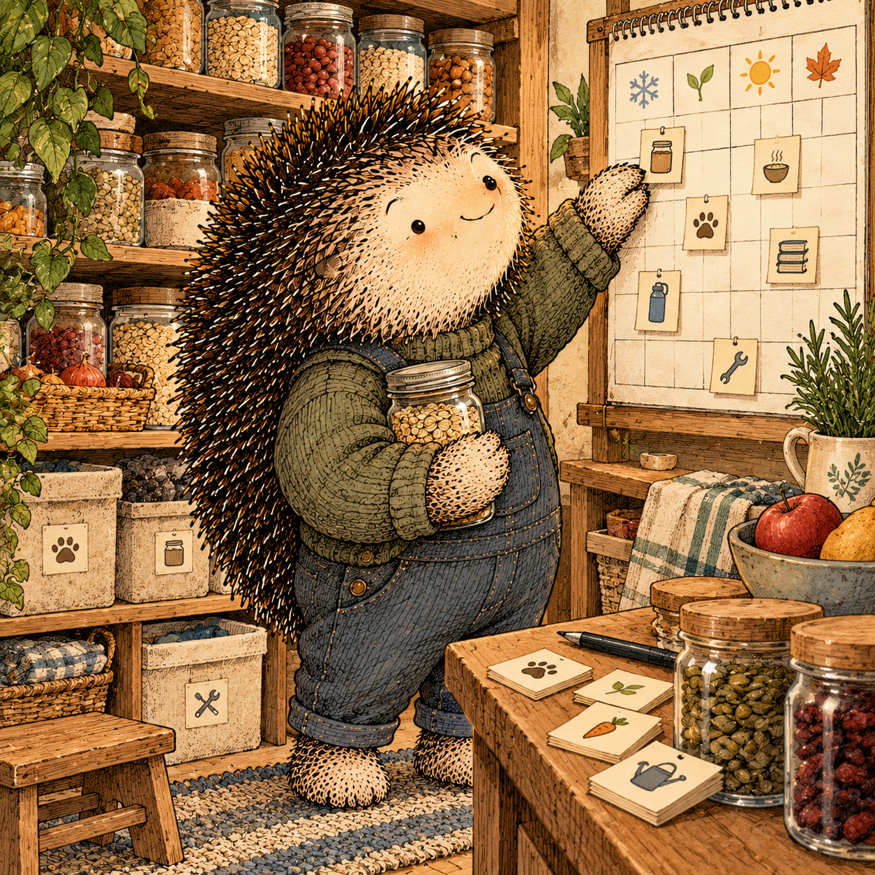 A gentle cream-faced, spiky-furred woodland companion exploring Day 352: Make the Next Year Easier to Live