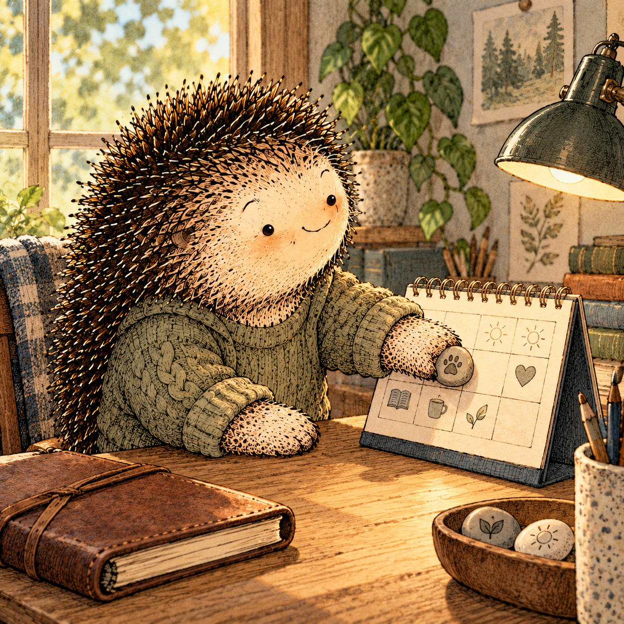 A gentle cream-faced, spiky-furred woodland companion exploring Day 332: Put Your Values Where Time Can See Them