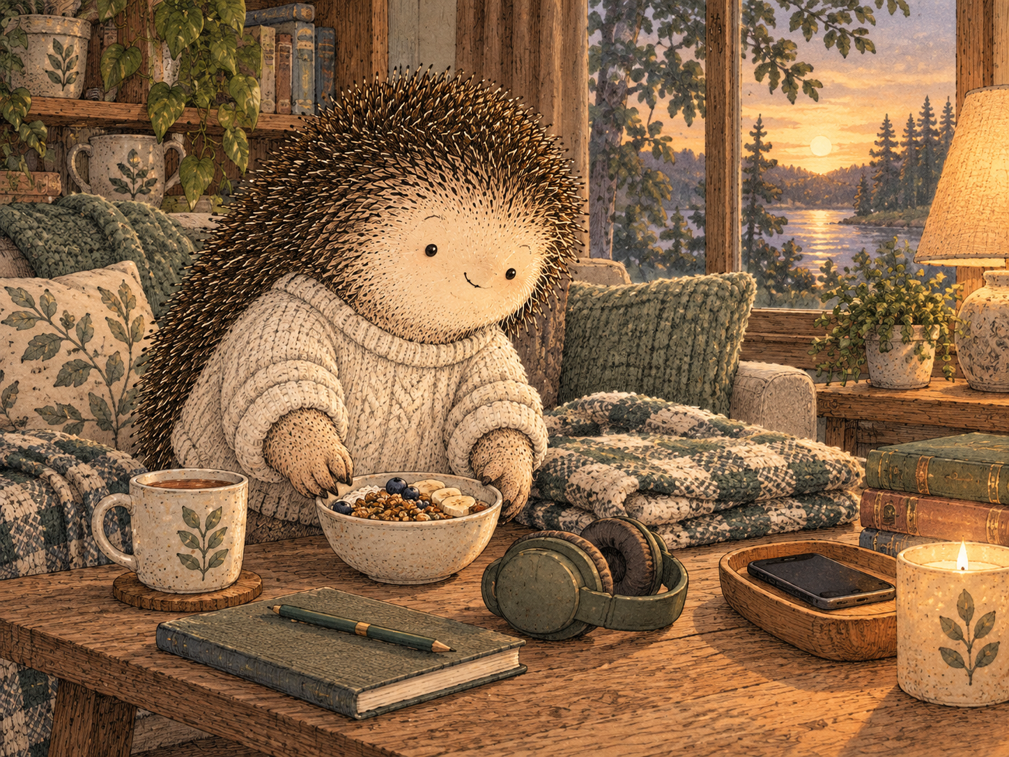 Day 95: Knowing Your Low-Energy Window Lets You Protect It Before It Turns Into a Bad Decision Window. Woodland hedgehog illustration.