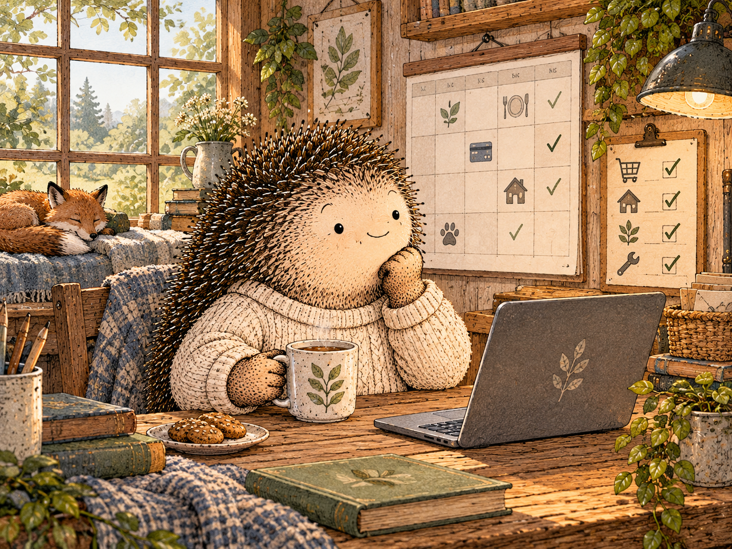Day 248: Better Infrastructure Reduces the Amount of Daily Life That Depends on You Remembering and Improvising Correctly. Woodland hedgehog illustration.