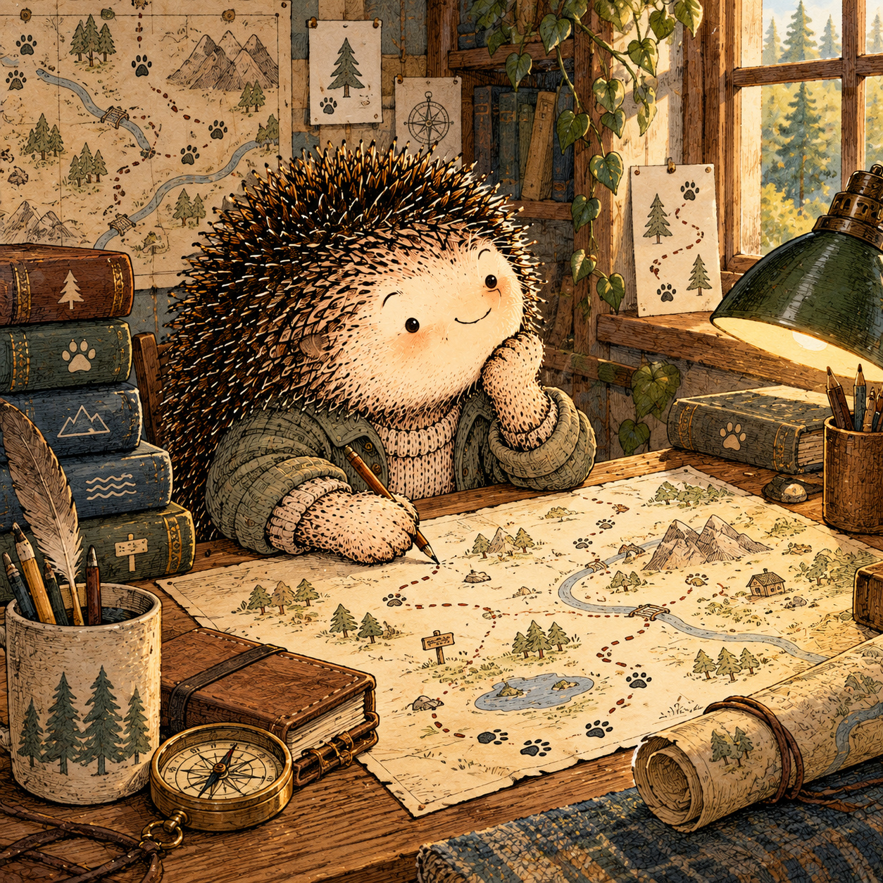 A gentle cream-faced, spiky-furred woodland companion exploring Day 357: Keep Updating the Map