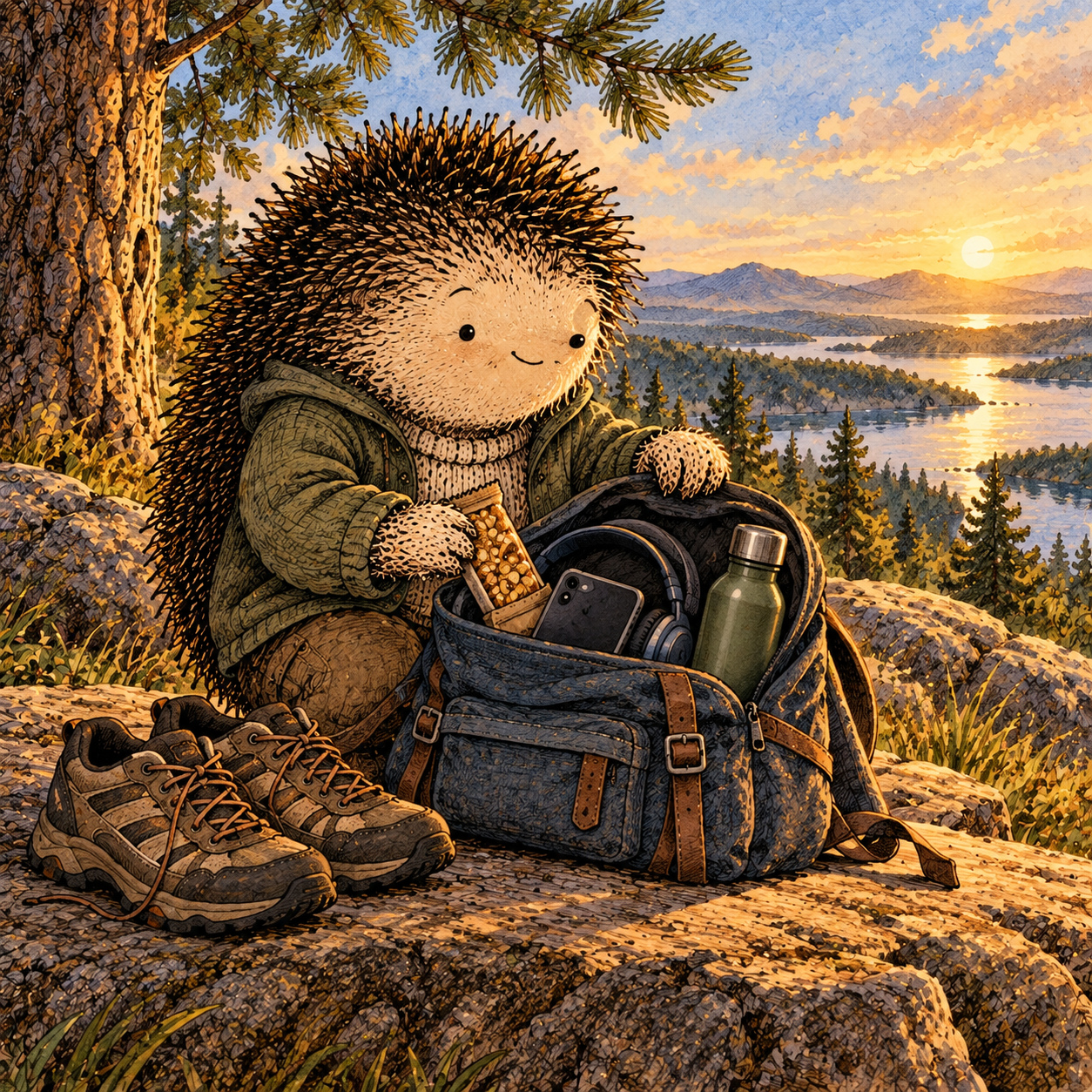 A gentle cream-faced, spiky-furred woodland companion exploring Day 78: Your Emergency Toolkit
