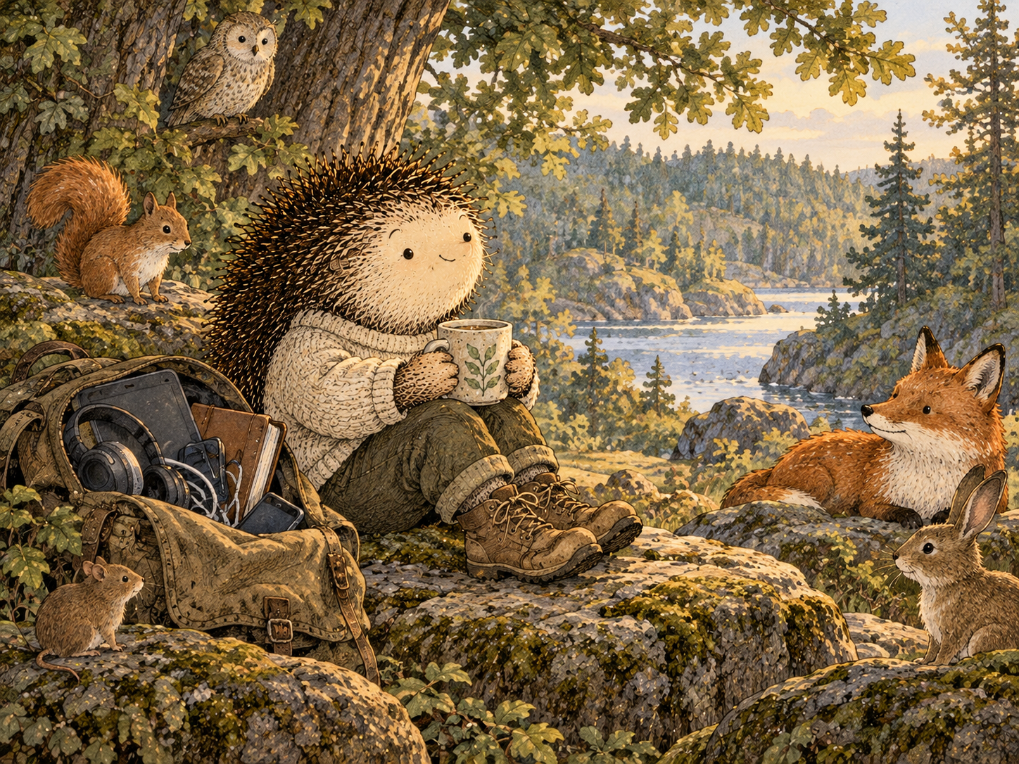 Day 38: You Stop Forcing Yourself to Use a Tool That Does Not Fit. Woodland hedgehog illustration.