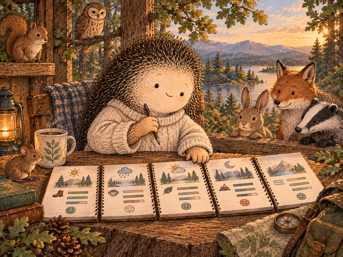 Day 45: Your Plan Can Start Becoming More Specific Than Your Original Assessment. Woodland hedgehog illustration.