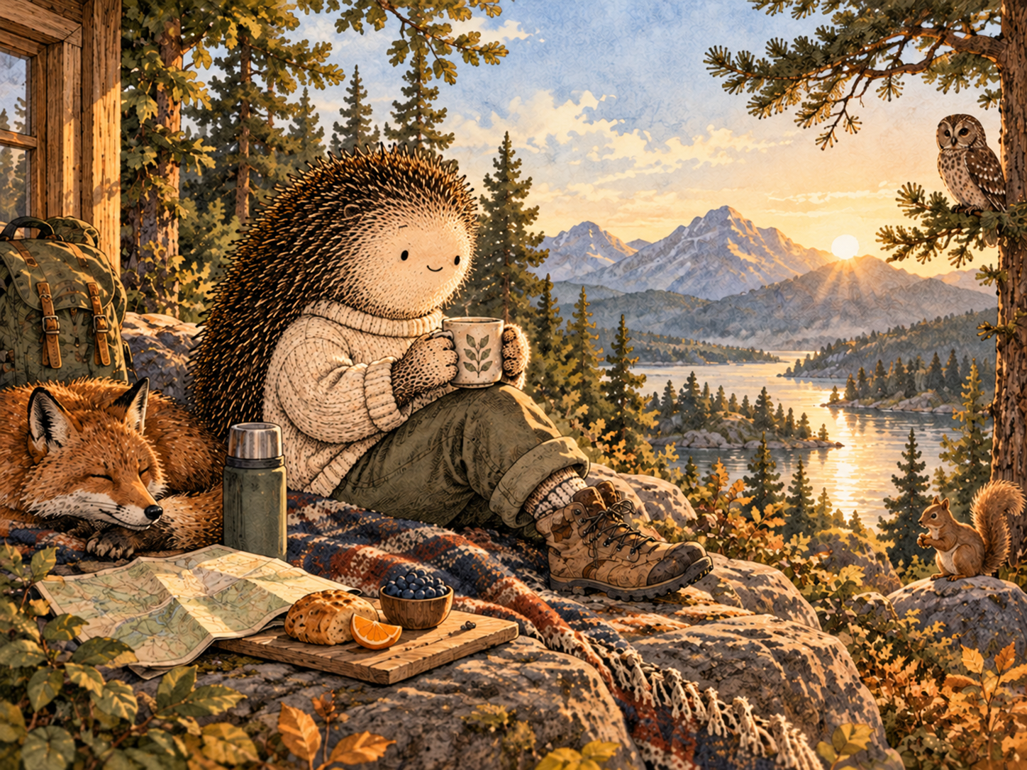 Day 23: You Can Keep the Parts of Yourself You Actually Like. Woodland hedgehog illustration.