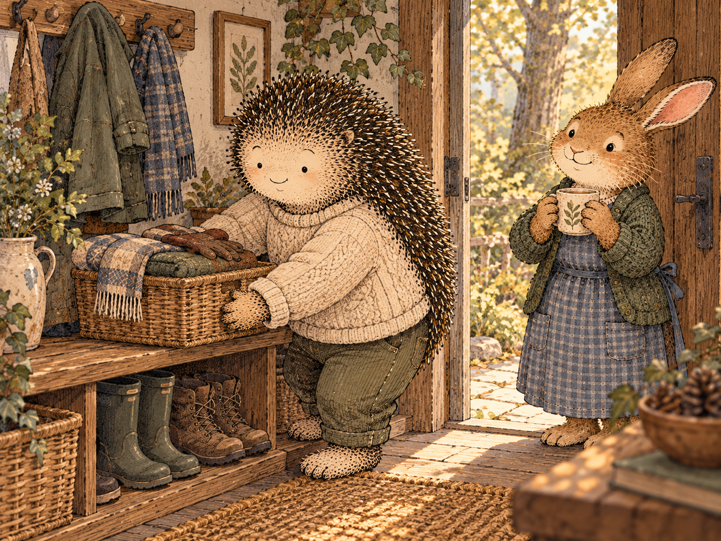 Day 338: Reliable Follow-Through Can Reduce the Invisible Work Other People Spend Monitoring Shared Responsibilities. Woodland hedgehog illustration.