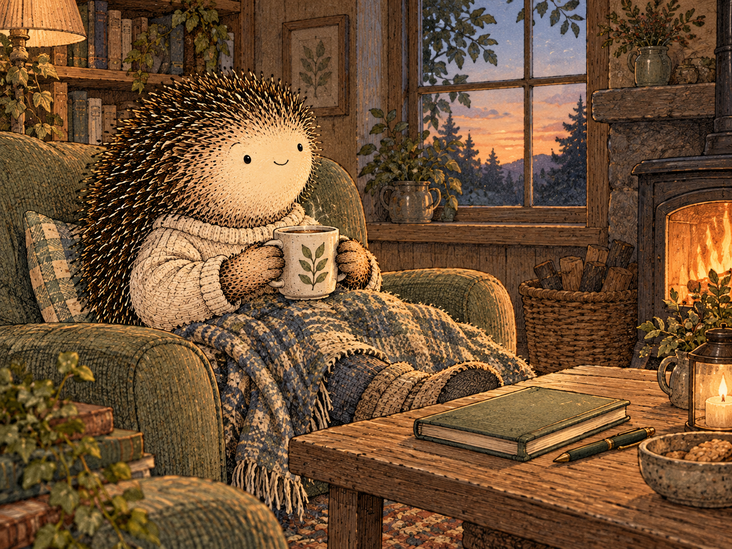 Day 240: A Personal Definition of Enough Makes Stopping Feel Like Completion Instead of Deprivation. Woodland hedgehog illustration.