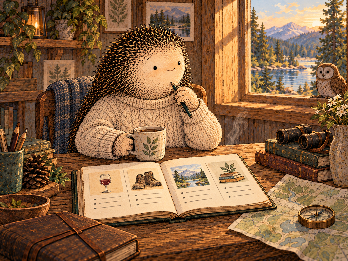 Day 25: You Can Make the Next Decision With Better Information. Woodland hedgehog illustration.