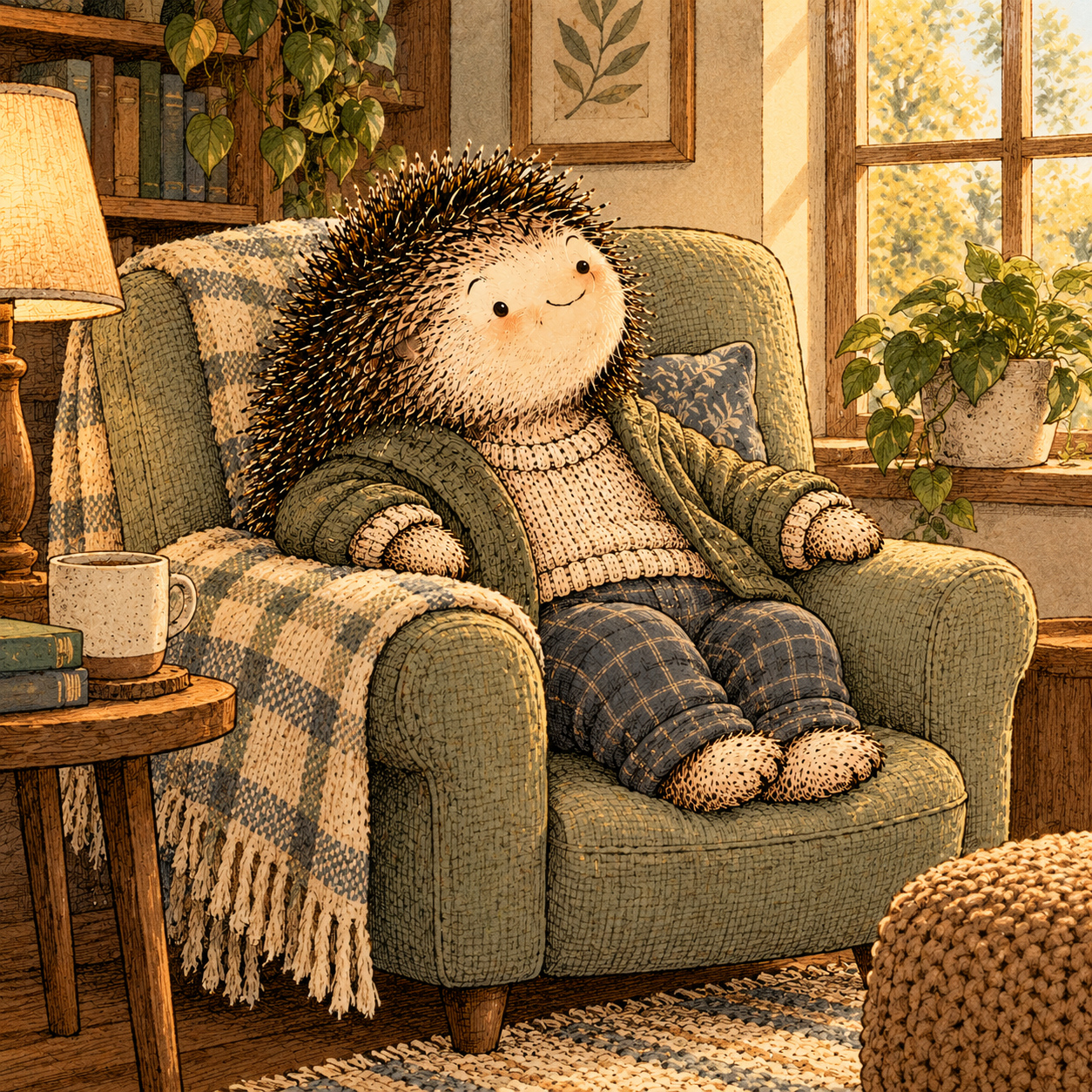 A gentle cream-faced, spiky-furred woodland companion exploring Day 115: Doing Nothing Without Drinking