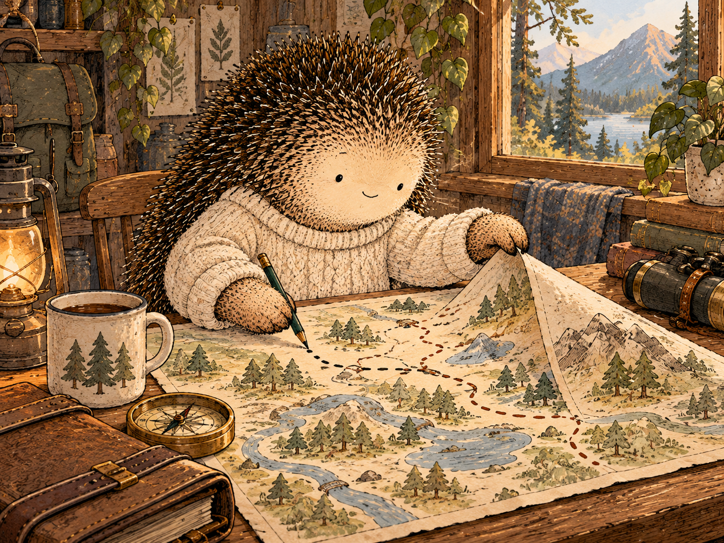 Day 357: Keeping the Map Editable Lets You Preserve This Year's Learning Without Becoming Trapped by This Year's Conclusions. Woodland hedgehog illustration.